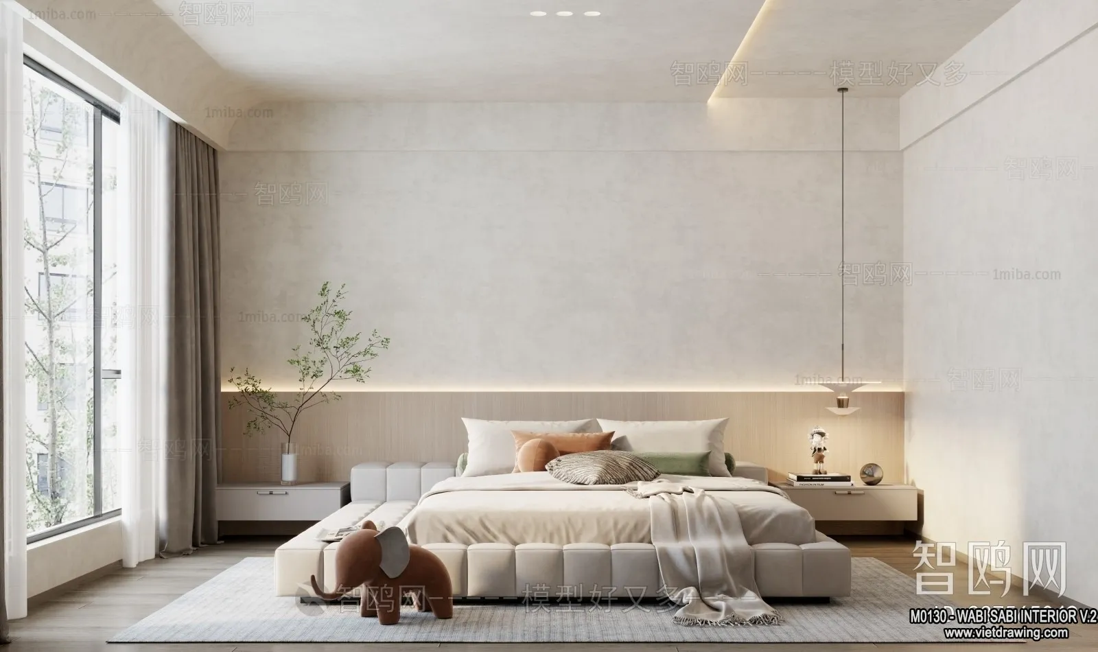 Bedroom 3D Interior Scene Model - Wabi Sabi Style - 022