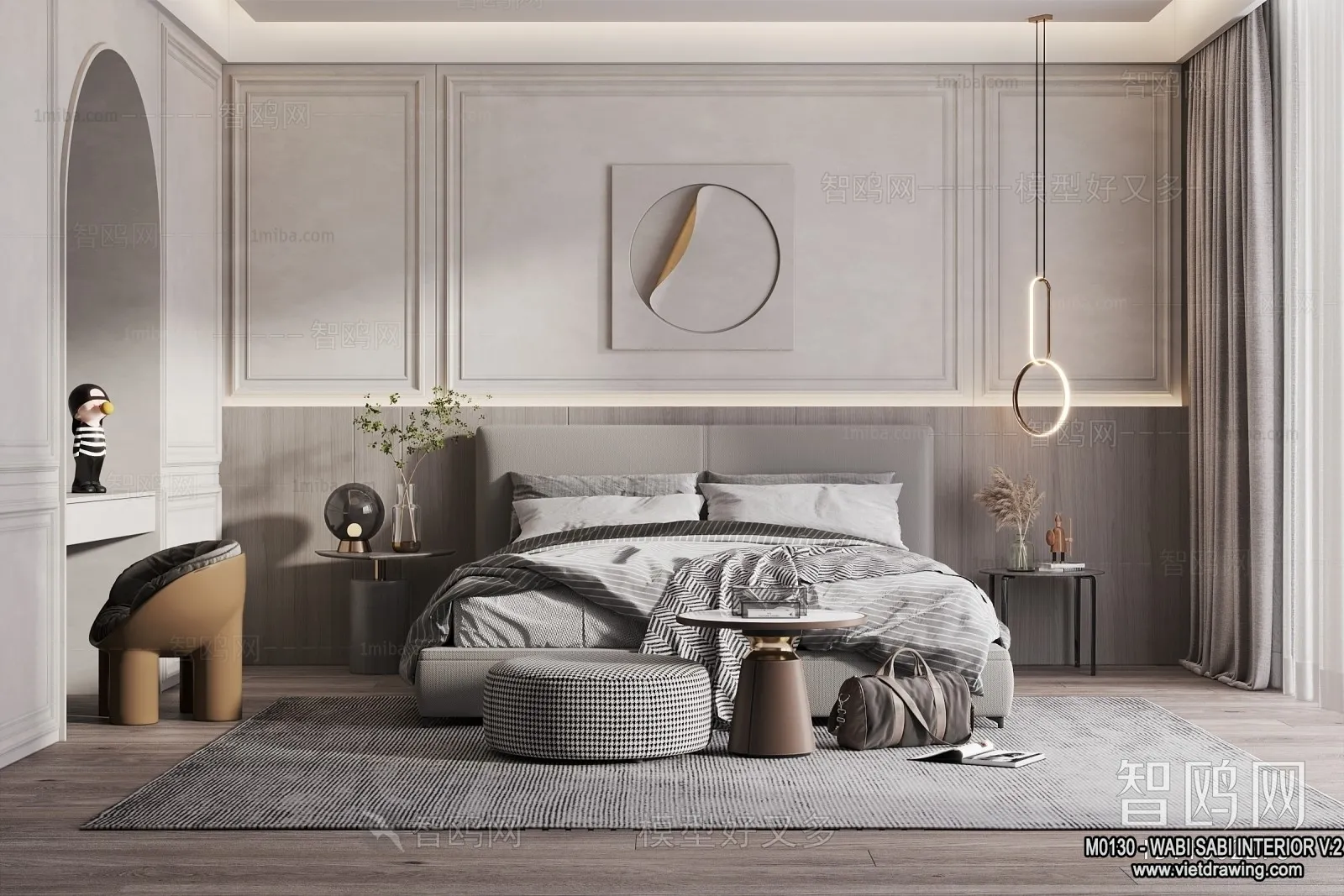 Bedroom 3D Interior Scene Model - Wabi Sabi Style - 023