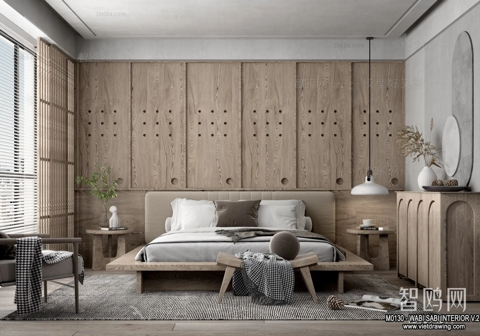 Bedroom 3D Interior Scene Model - Wabi Sabi Style - 024