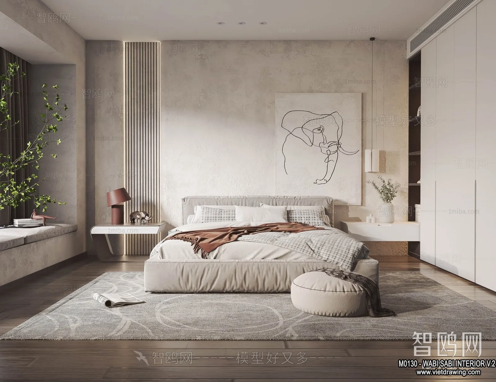 Bedroom 3D Interior Scene Model - Wabi Sabi Style - 025