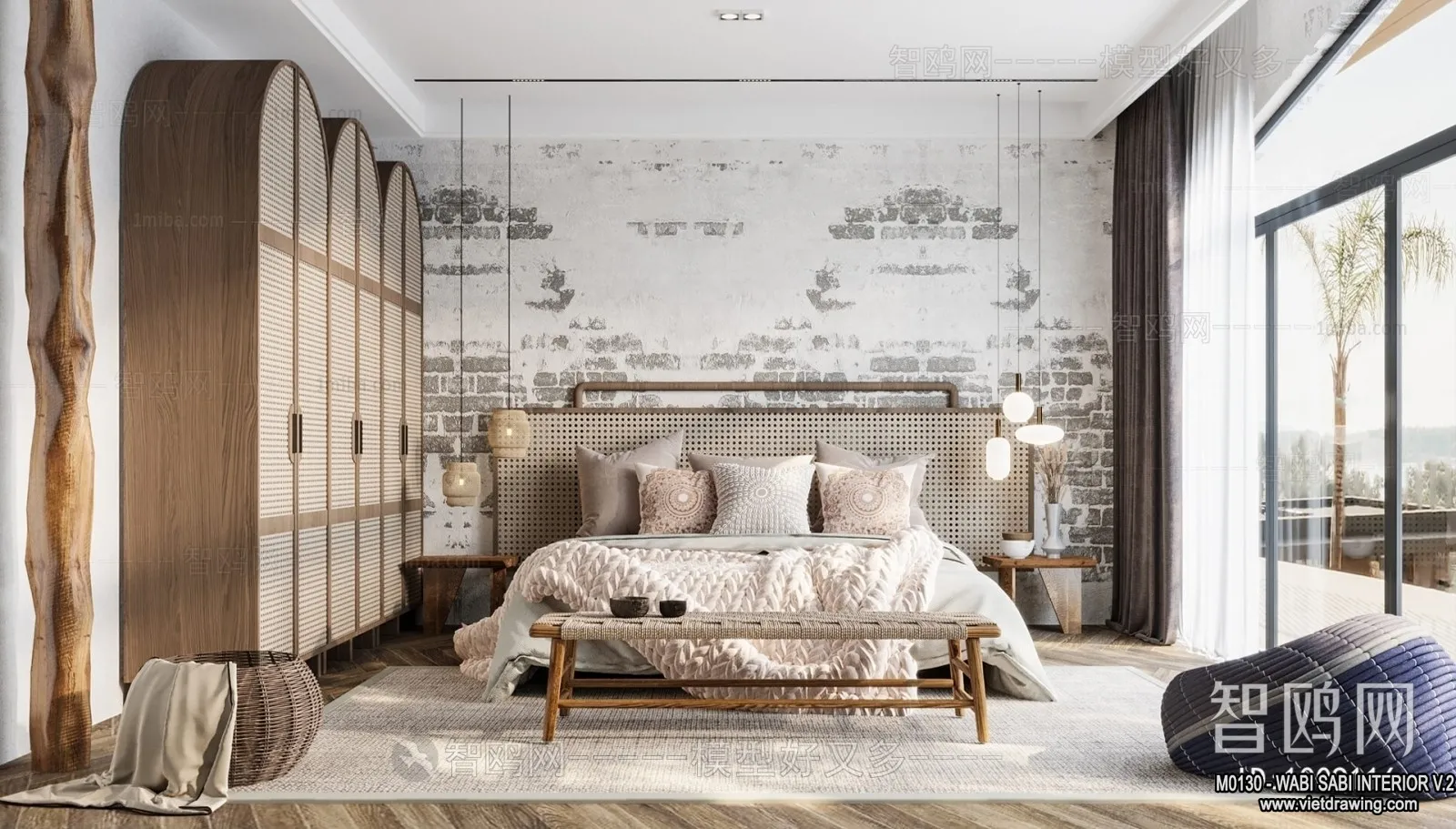 Bedroom 3D Interior Scene Model - Wabi Sabi Style - 026