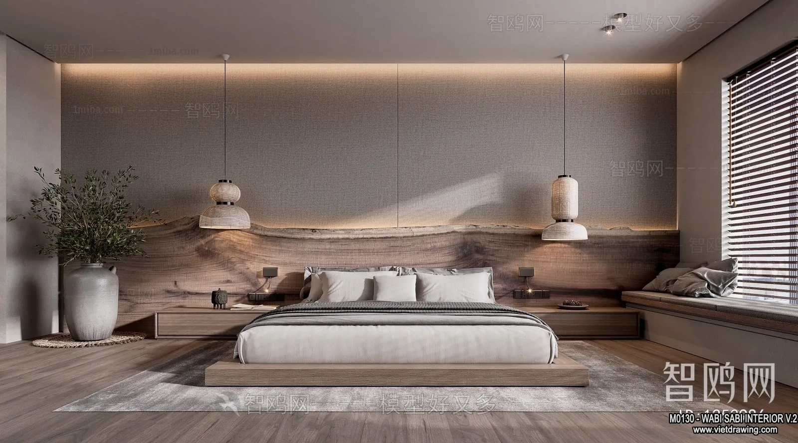 Bedroom 3D Interior Scene Model - Wabi Sabi Style - 027