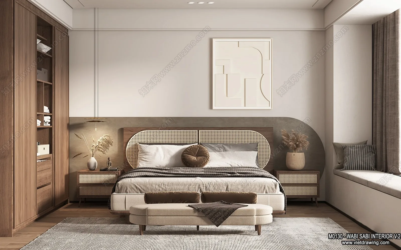 Bedroom 3D Interior Scene Model - Wabi Sabi Style - 032