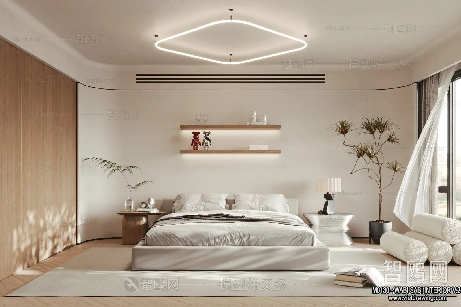 Bedroom 3D Interior Scene Model - Wabi Sabi Style - 034