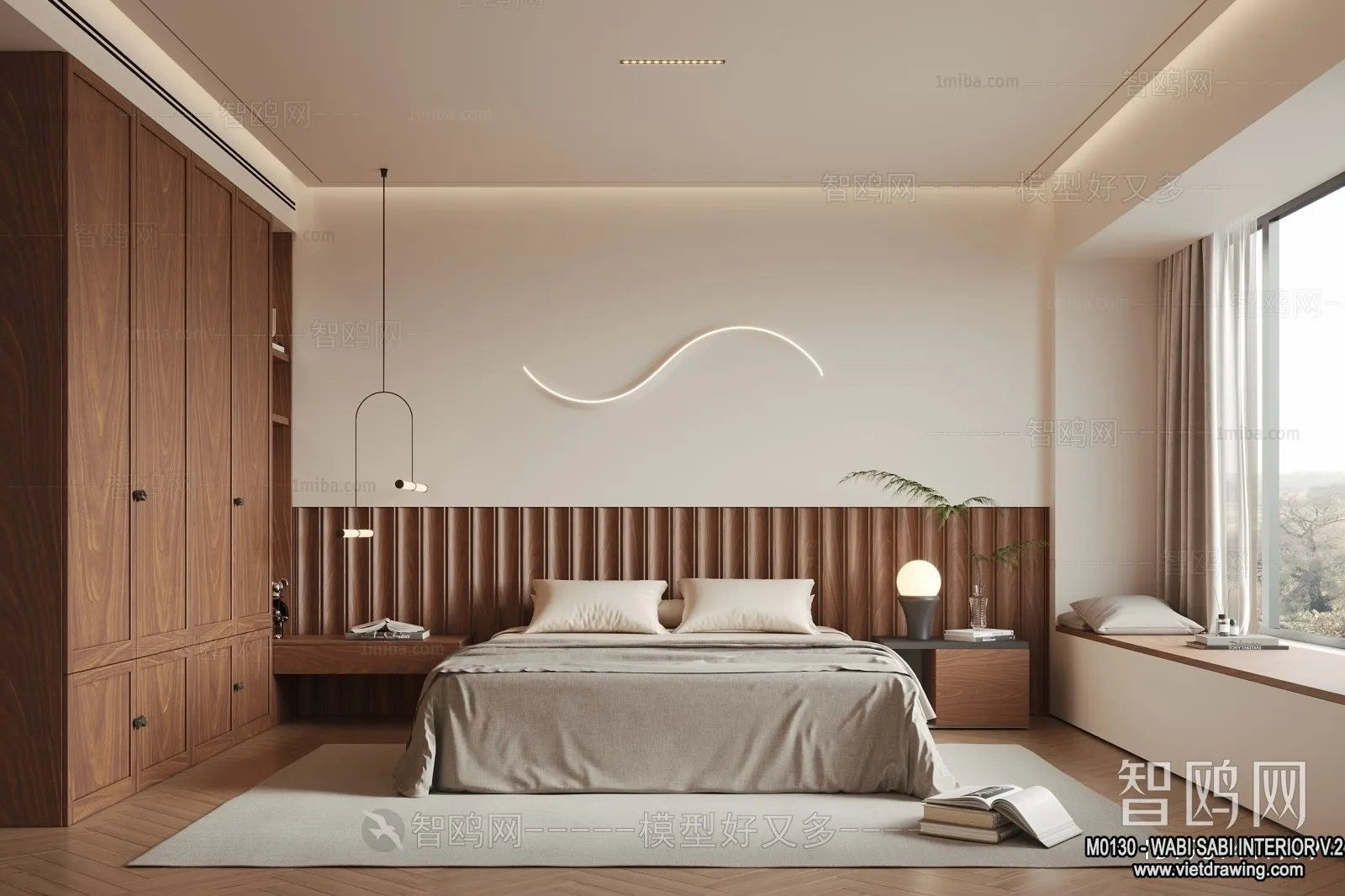 Bedroom 3D Interior Scene Model - Wabi Sabi Style - 036
