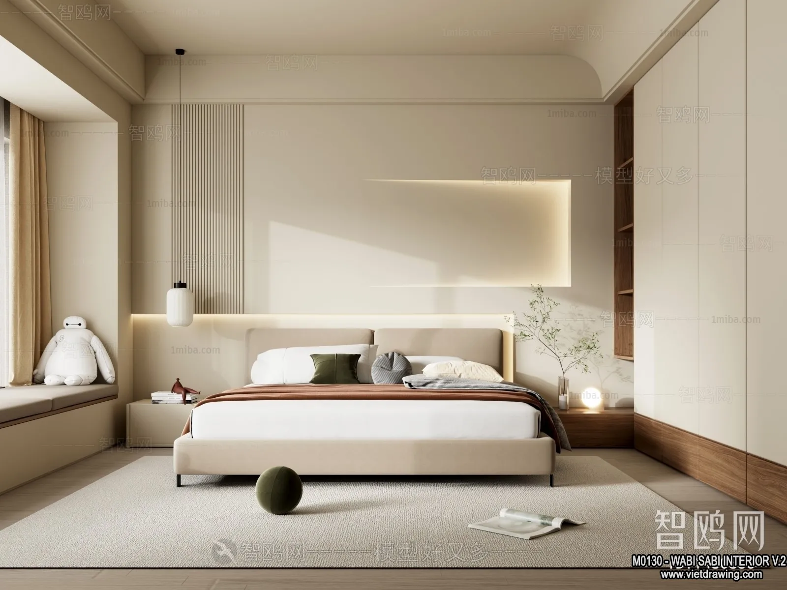 Bedroom 3D Interior Scene Model - Wabi Sabi Style - 037