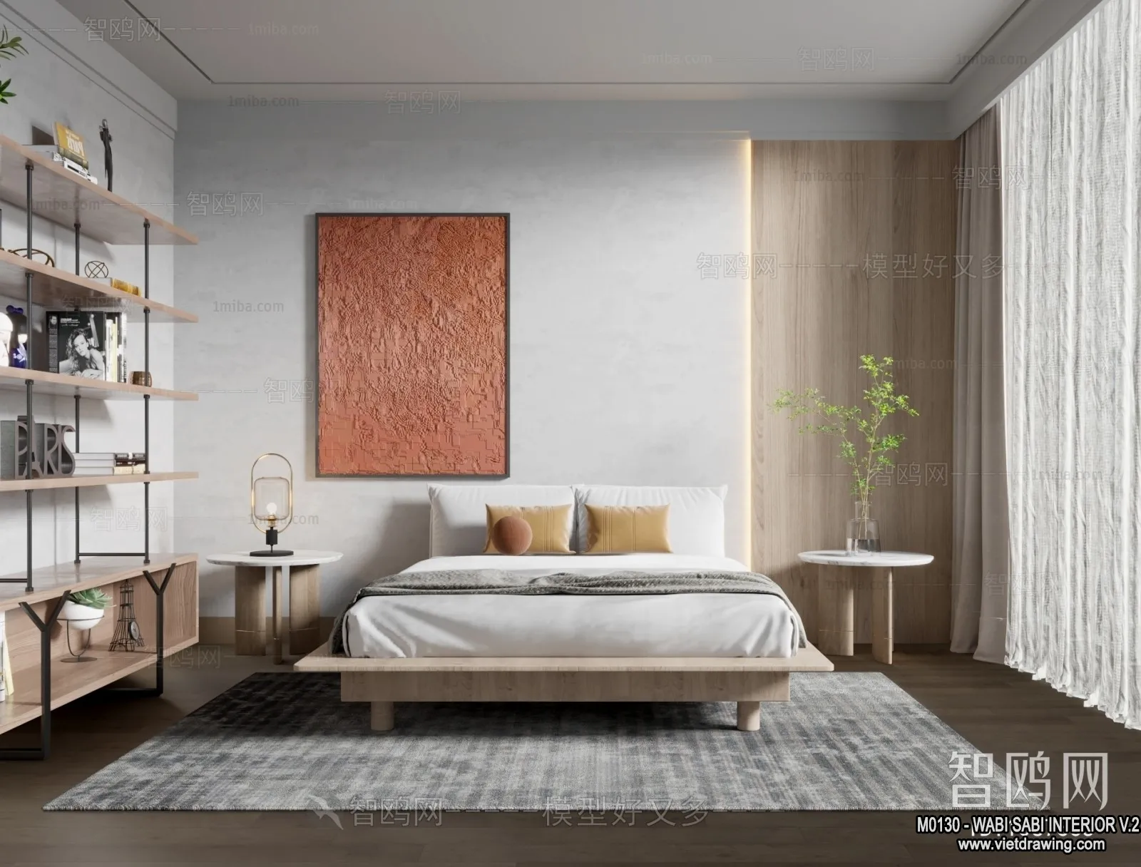 Bedroom 3D Interior Scene Model - Wabi Sabi Style - 038