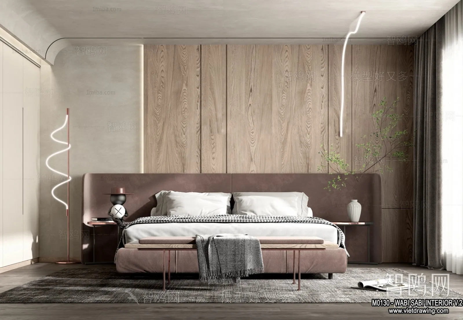 Bedroom 3D Interior Scene Model - Wabi Sabi Style - 040