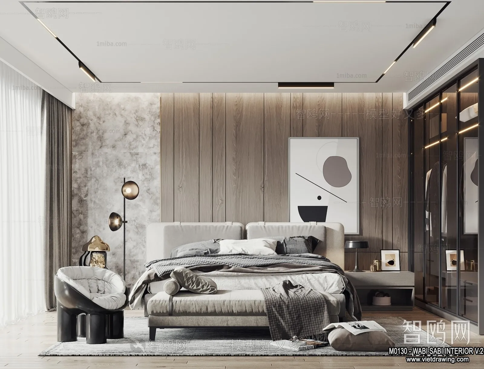 Bedroom 3D Interior Scene Model - Wabi Sabi Style - 041