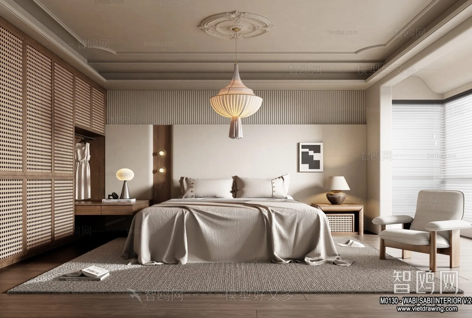 Bedroom 3D Interior Scene Model - Wabi Sabi Style - 042
