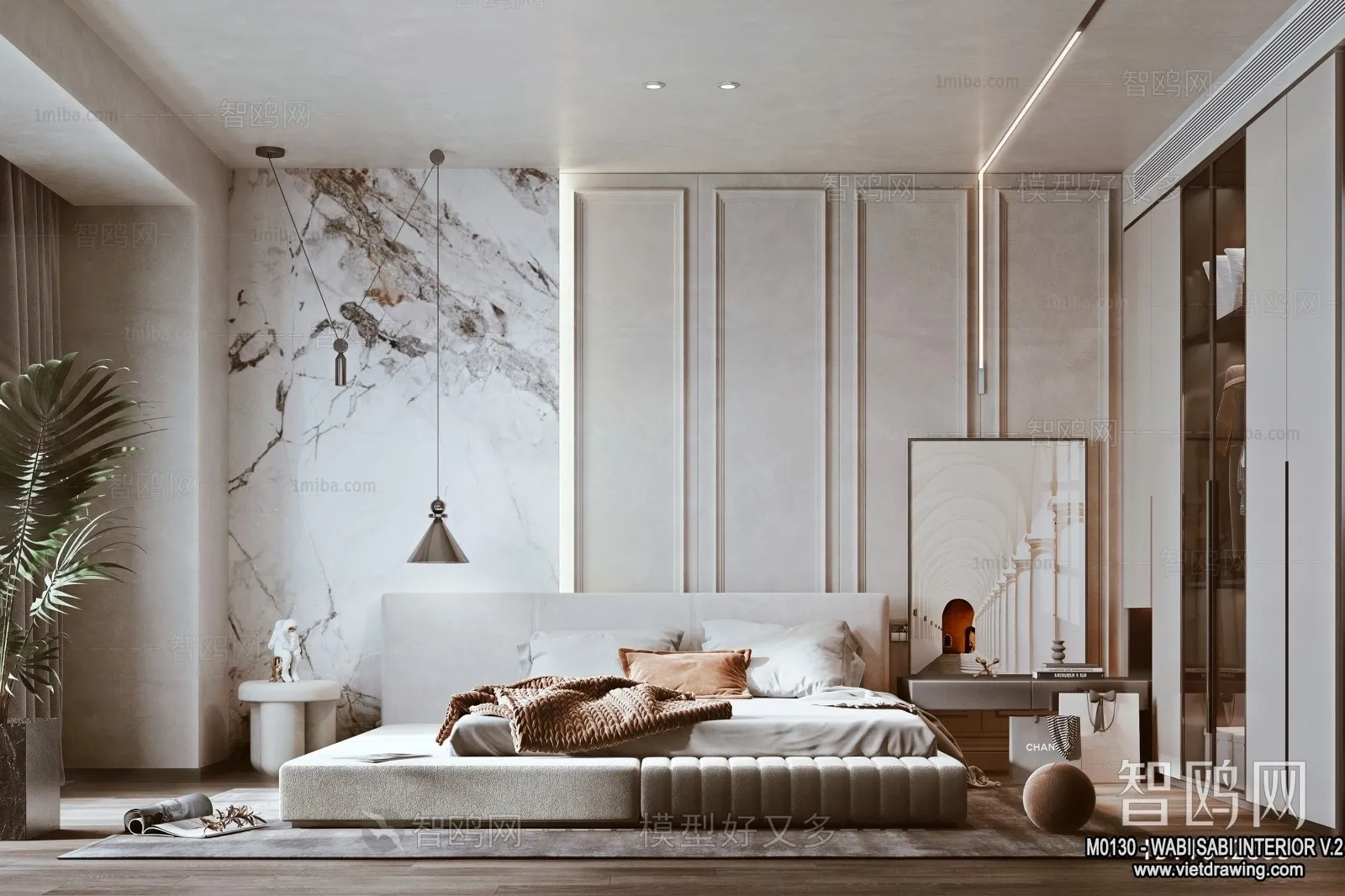 Bedroom 3D Interior Scene Model - Wabi Sabi Style - 043