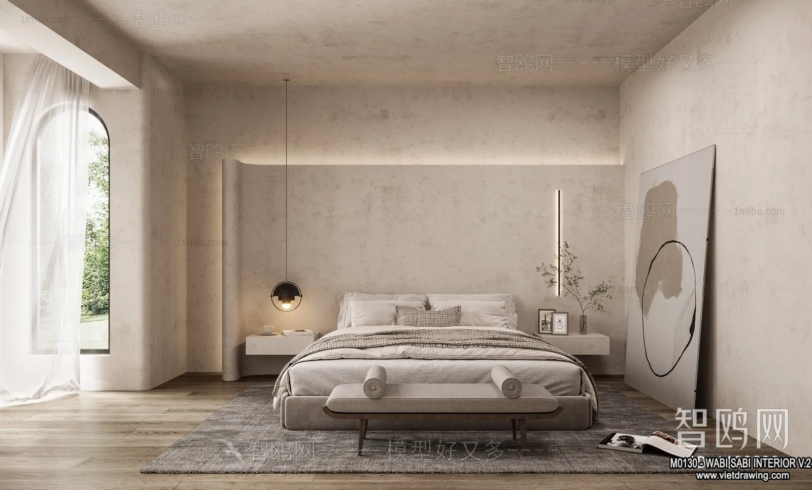 Bedroom 3D Interior Scene Model - Wabi Sabi Style - 047