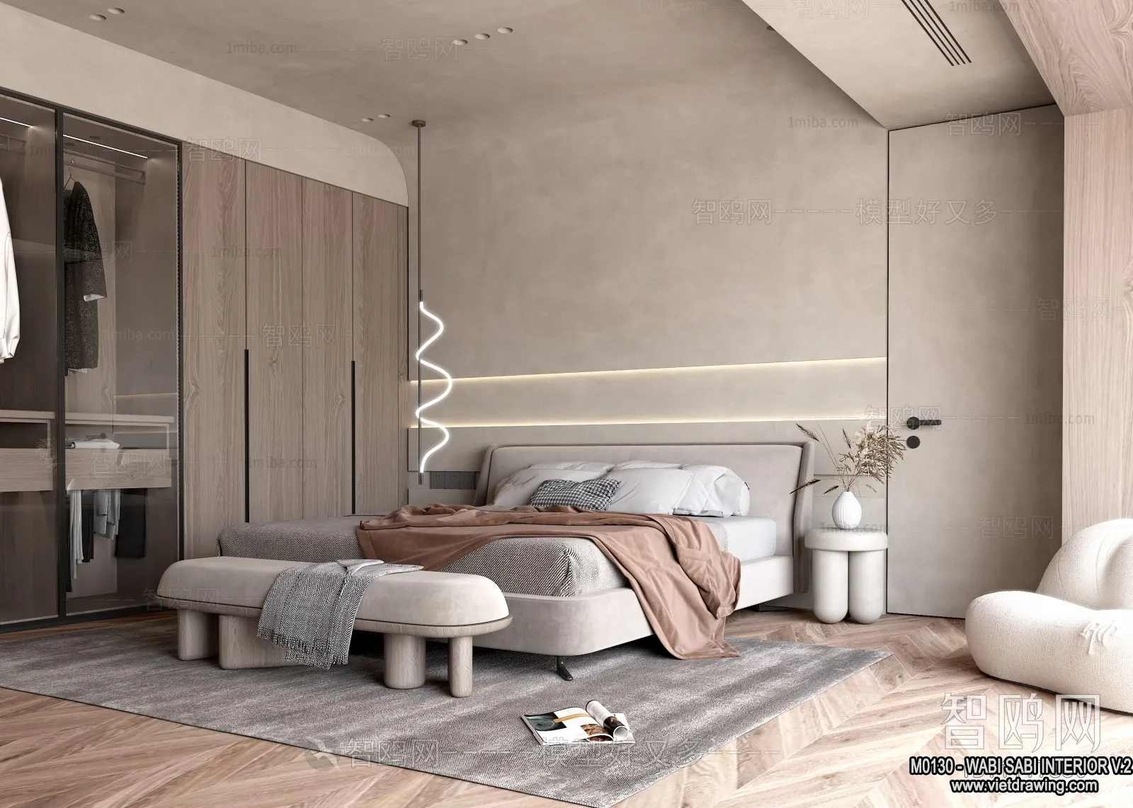 Bedroom 3D Interior Scene Model - Wabi Sabi Style - 048