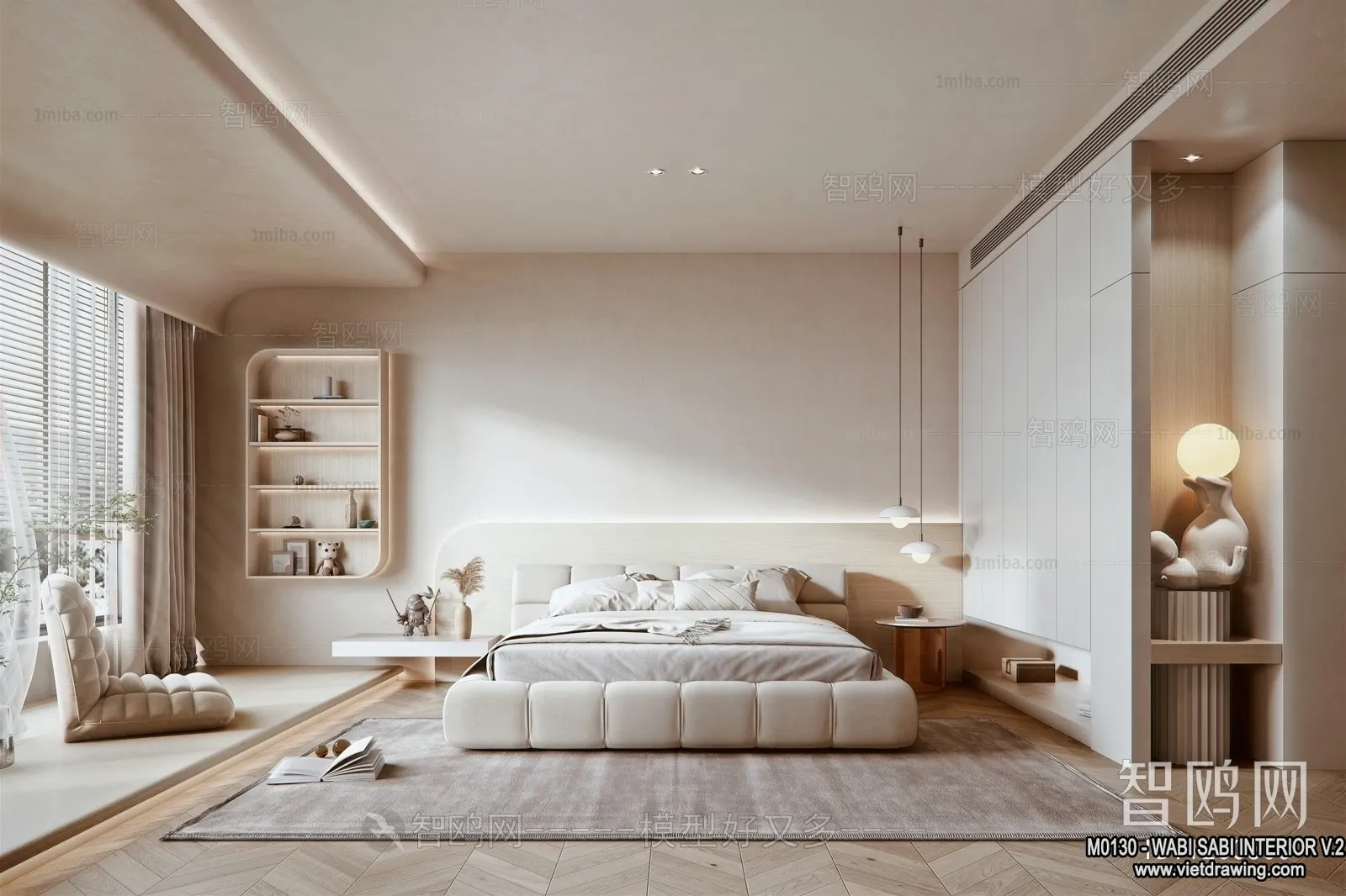 Bedroom 3D Interior Scene Model - Wabi Sabi Style - 049