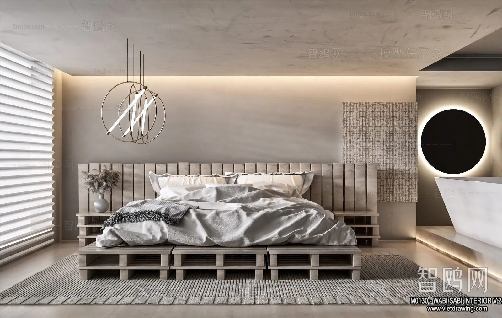 Bedroom 3D Interior Scene Model - Wabi Sabi Style - 052