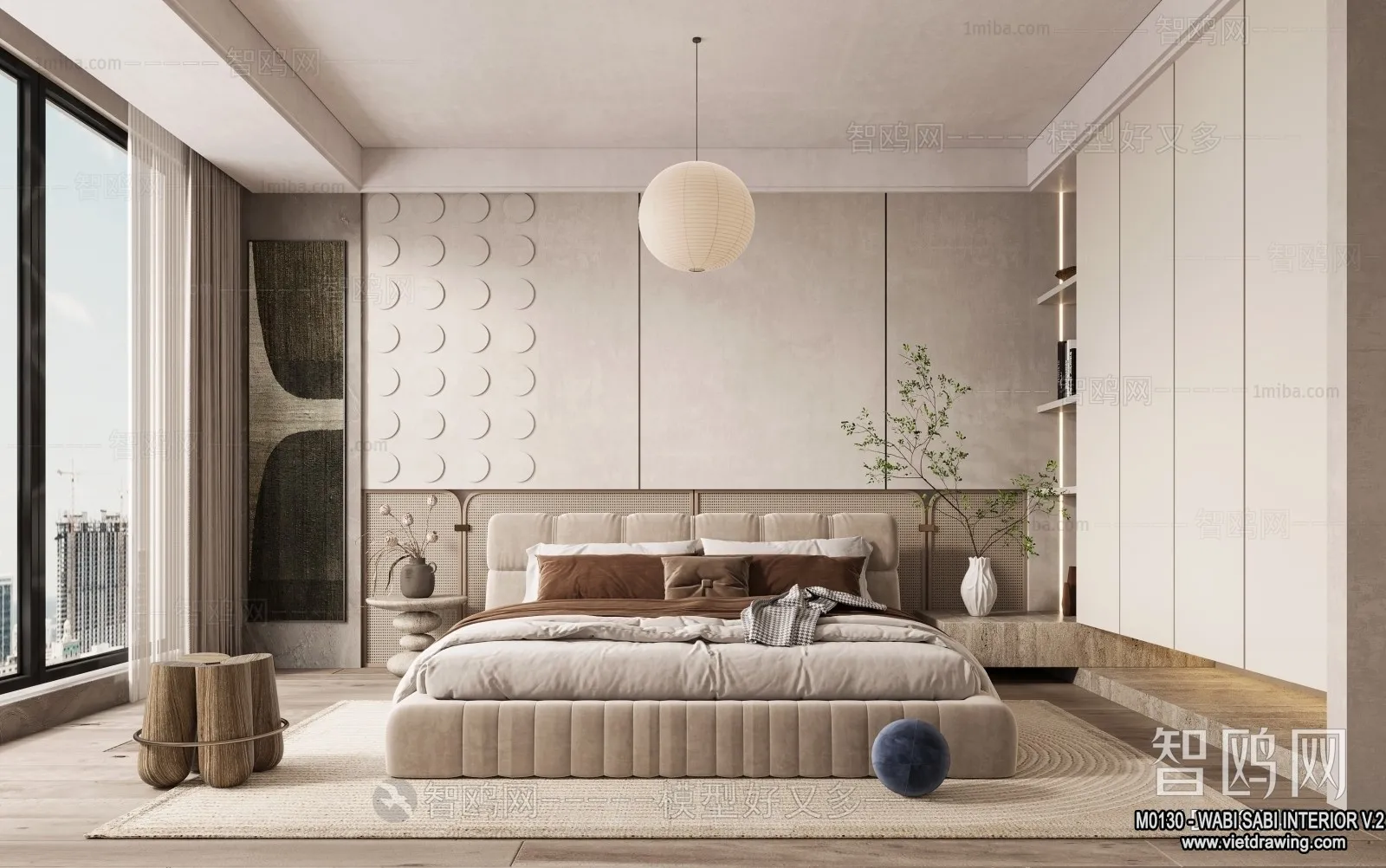Bedroom 3D Interior Scene Model - Wabi Sabi Style - 053