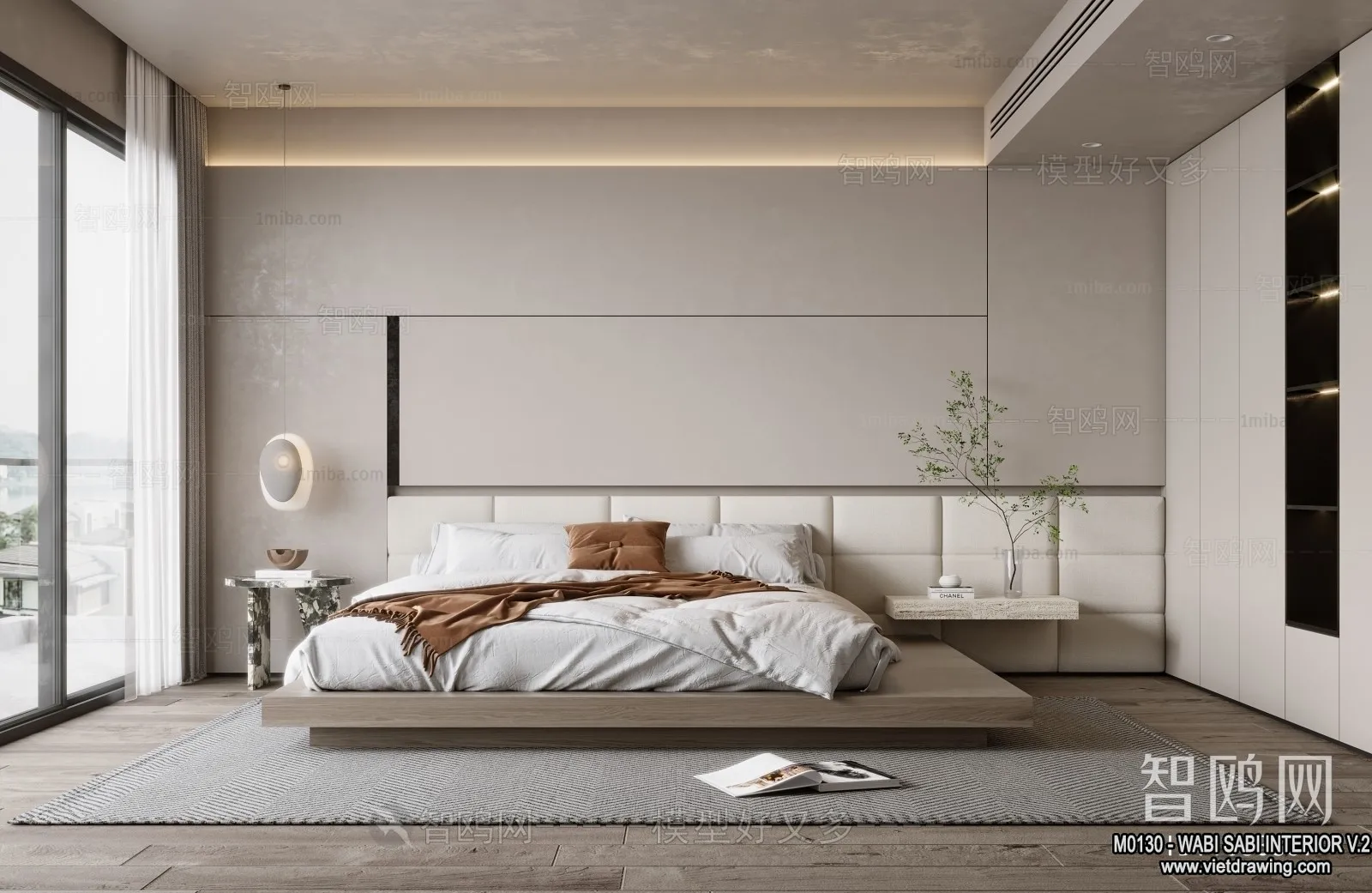 Bedroom 3D Interior Scene Model - Wabi Sabi Style - 054