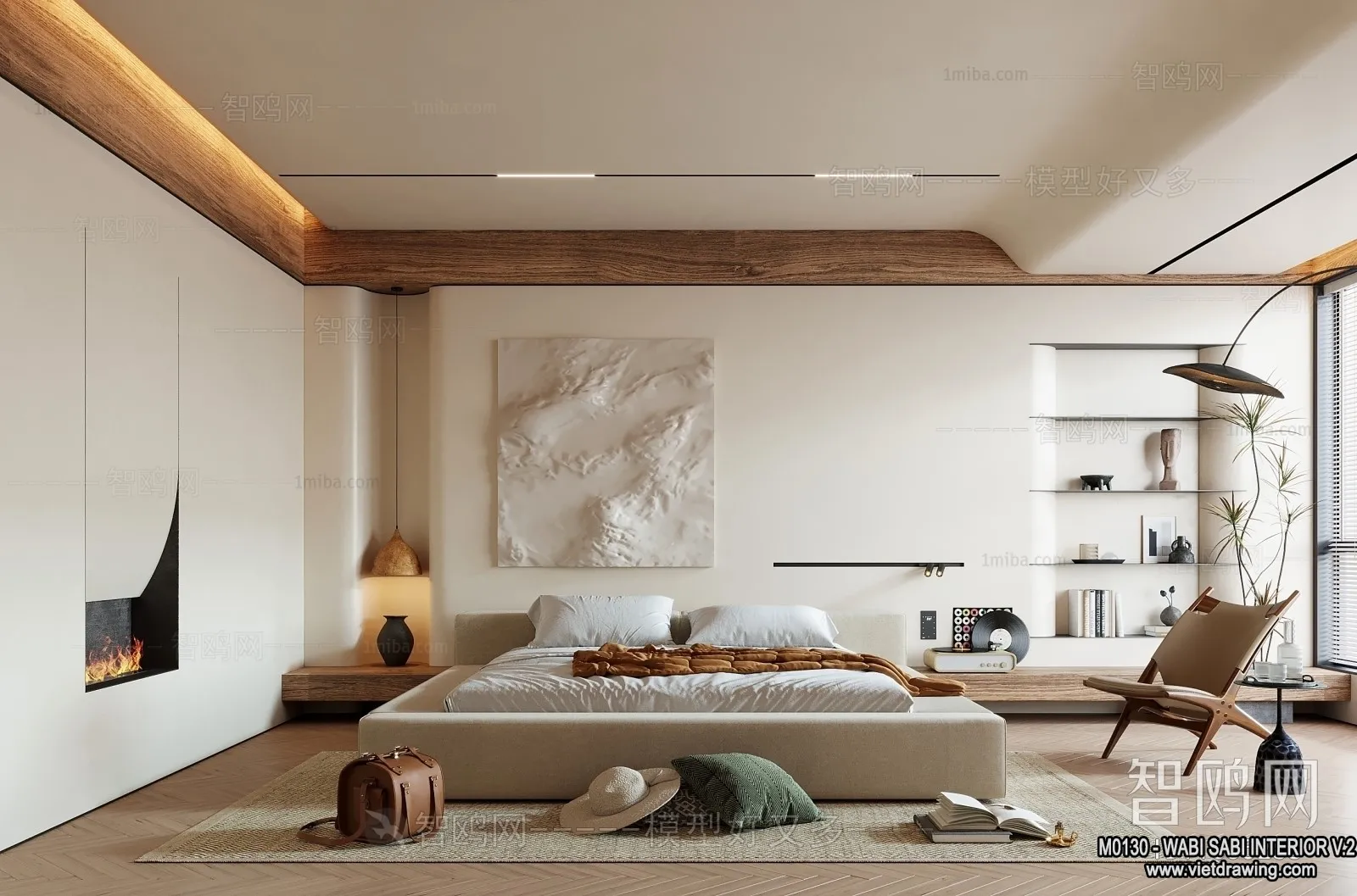 Bedroom 3D Interior Scene Model - Wabi Sabi Style - 055