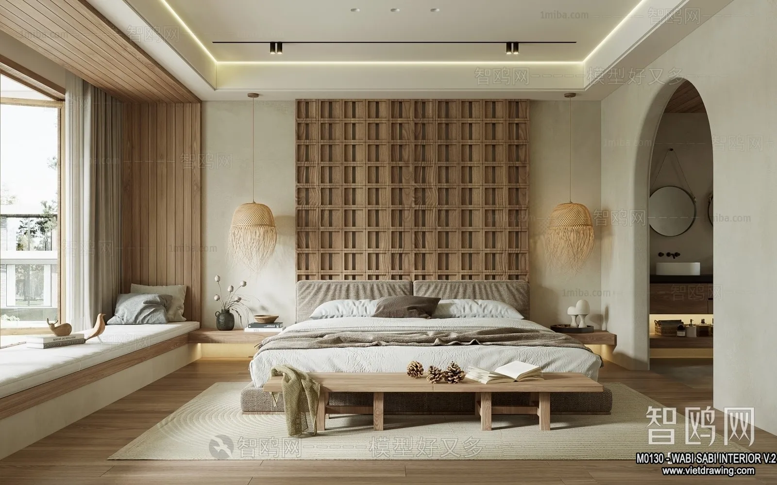 Bedroom 3D Interior Scene Model - Wabi Sabi Style - 056