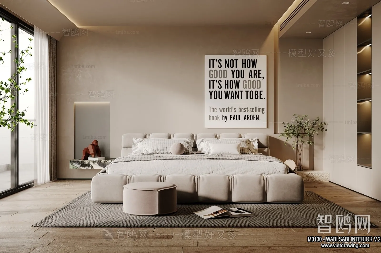 Bedroom 3D Interior Scene Model - Wabi Sabi Style - 057