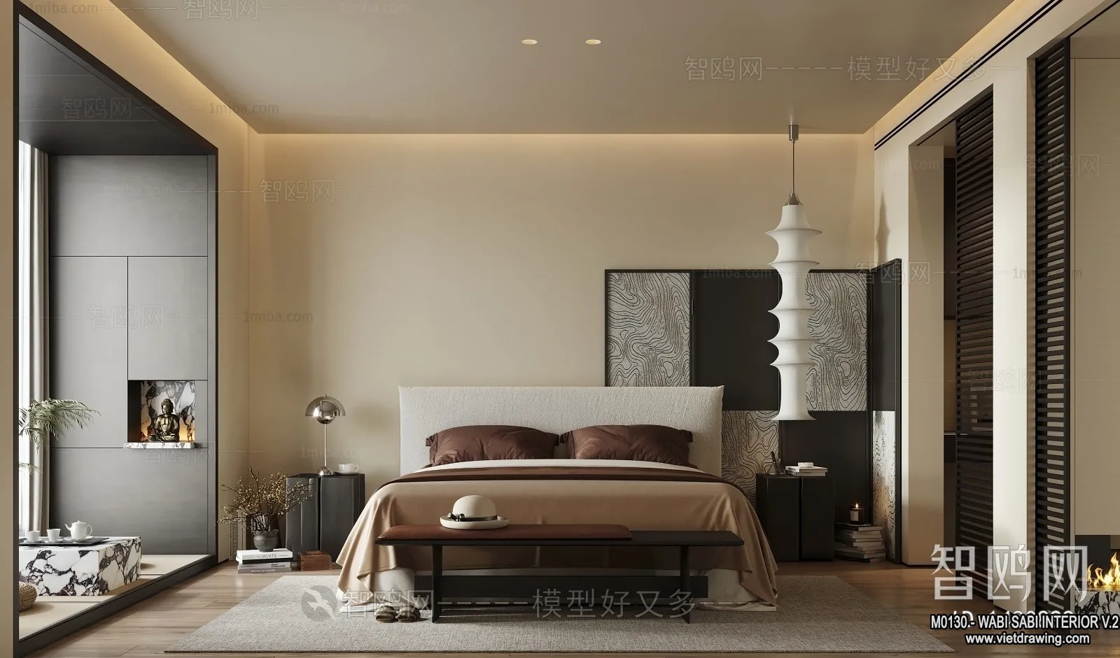 Bedroom 3D Interior Scene Model - Wabi Sabi Style - 058