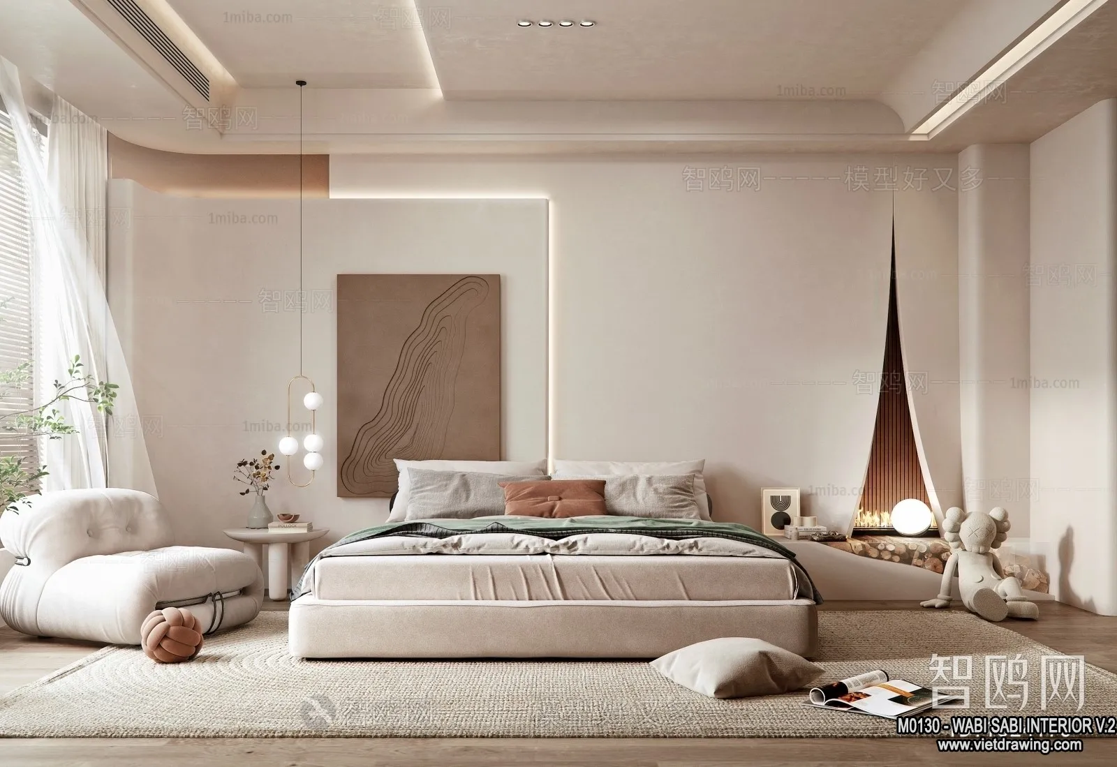 Bedroom 3D Interior Scene Model - Wabi Sabi Style - 059
