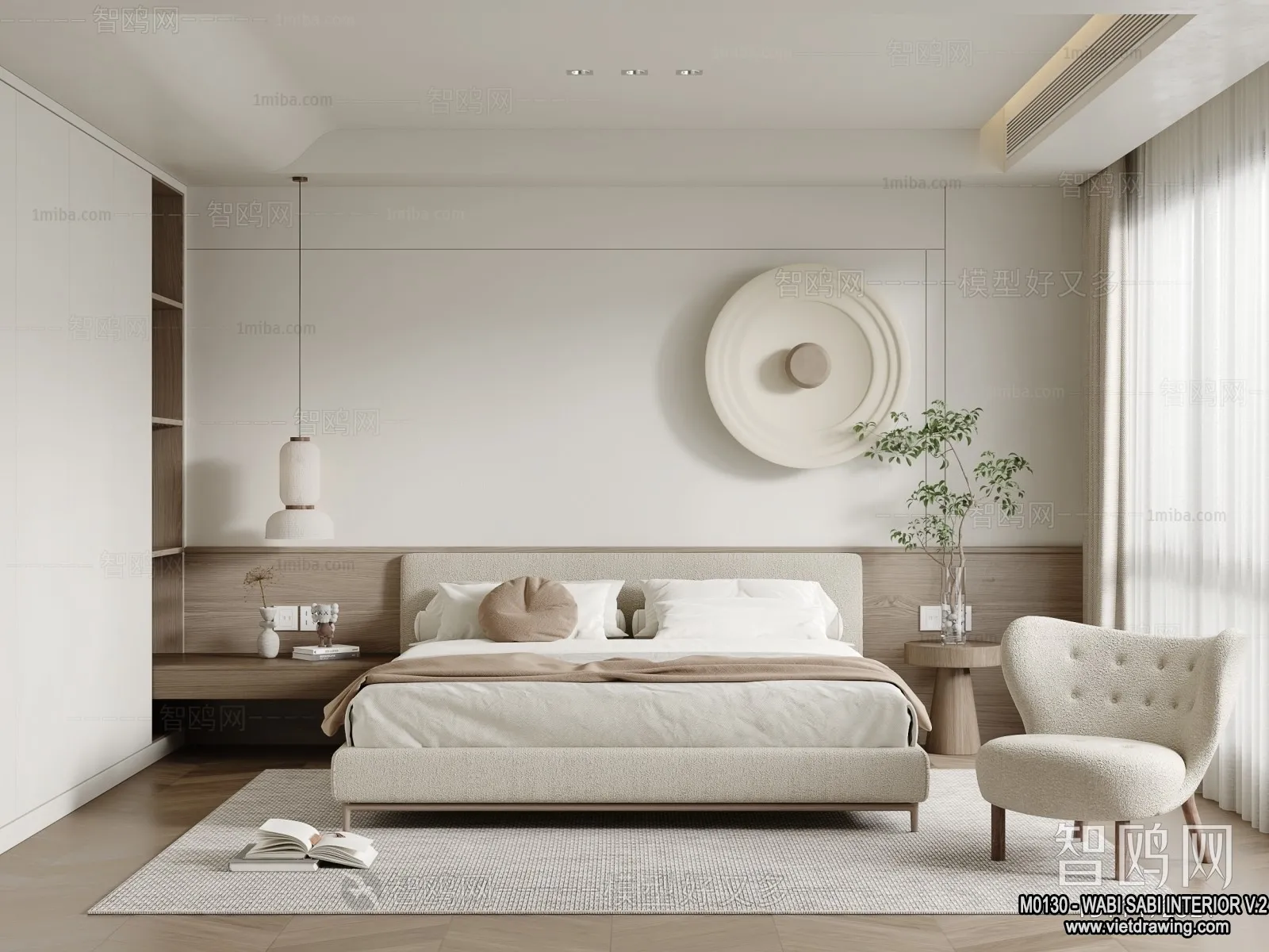 Bedroom 3D Interior Scene Model - Wabi Sabi Style - 060
