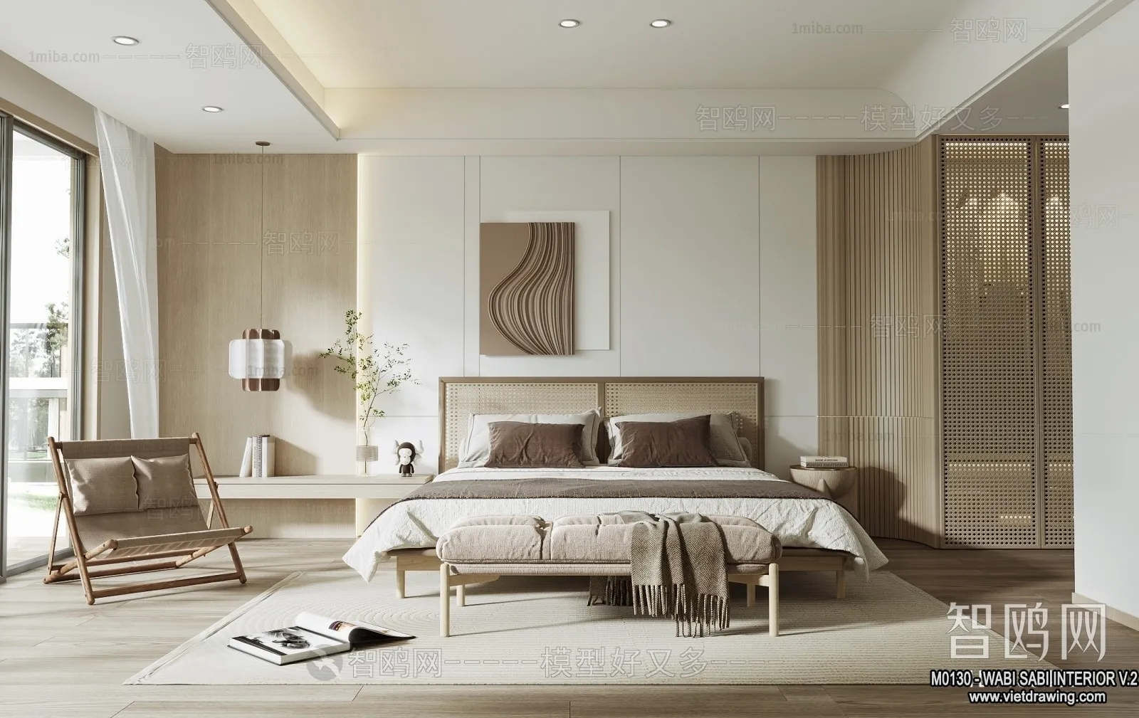 Bedroom 3D Interior Scene Model - Wabi Sabi Style - 062