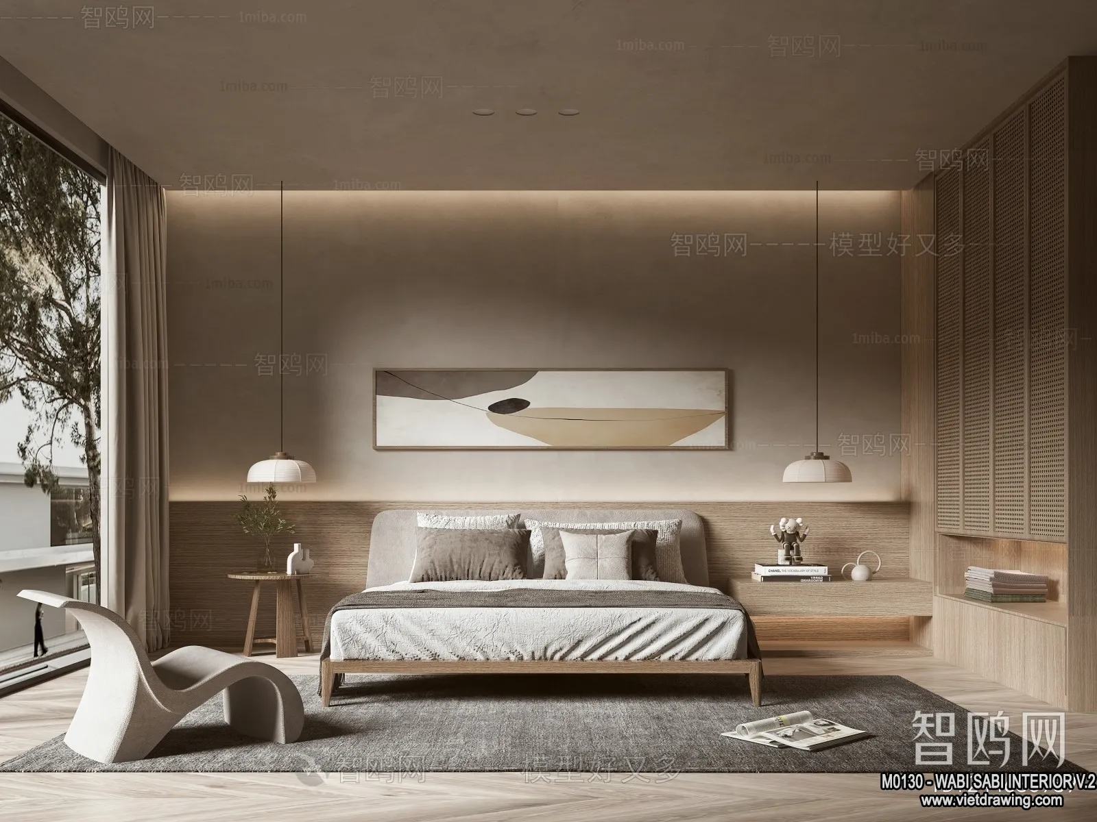 Bedroom 3D Interior Scene Model - Wabi Sabi Style - 063