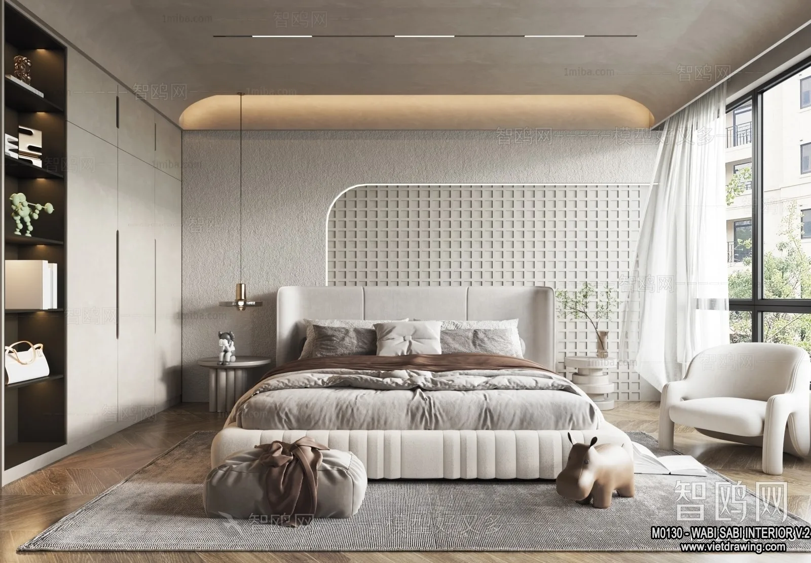 Bedroom 3D Interior Scene Model - Wabi Sabi Style - 065