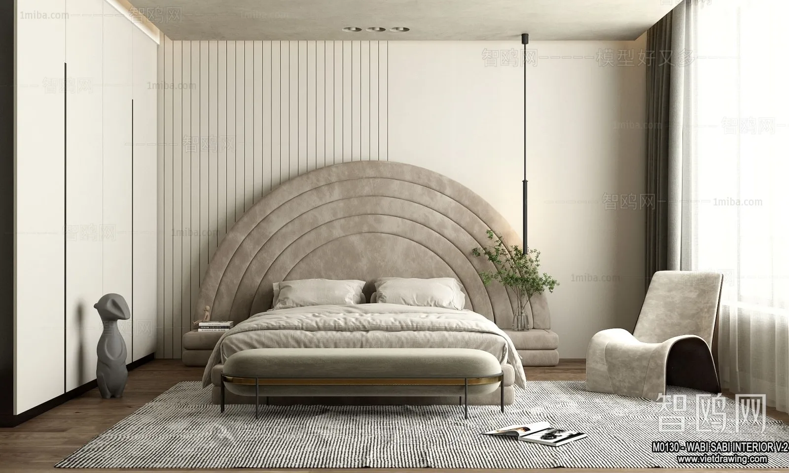 Bedroom 3D Interior Scene Model - Wabi Sabi Style - 066
