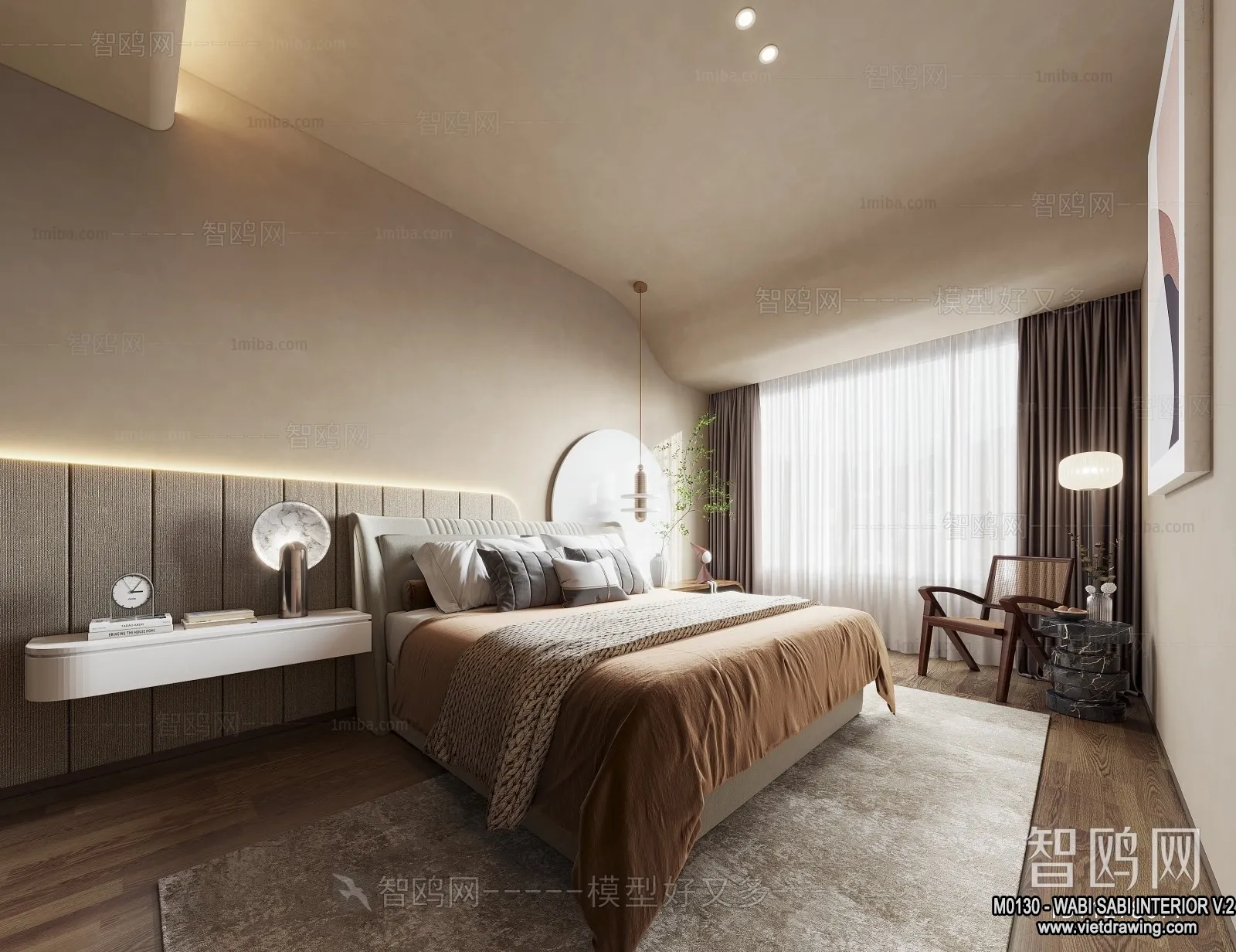 Bedroom 3D Interior Scene Model - Wabi Sabi Style - 067