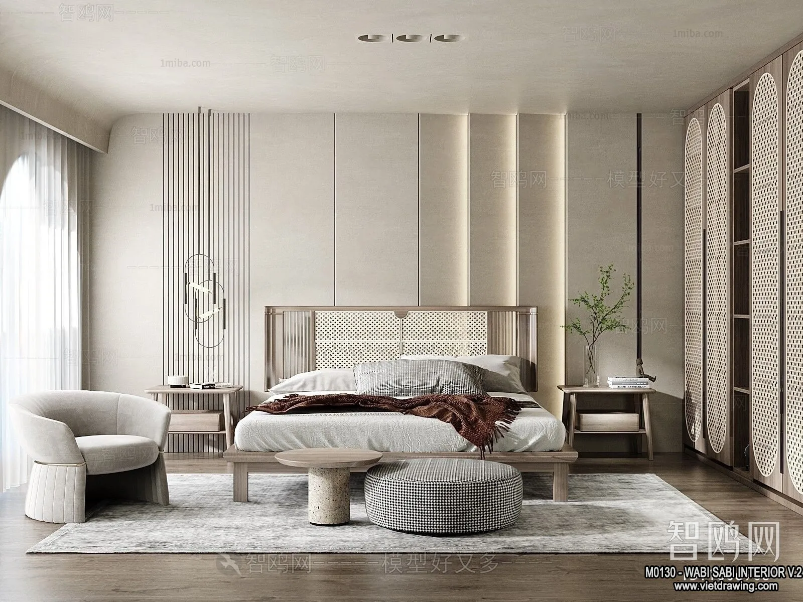 Bedroom 3D Interior Scene Model - Wabi Sabi Style - 068