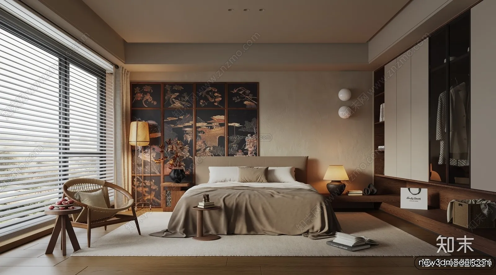 Bedroom 3D Interior Scene Model - Wabi Sabi Style - 069