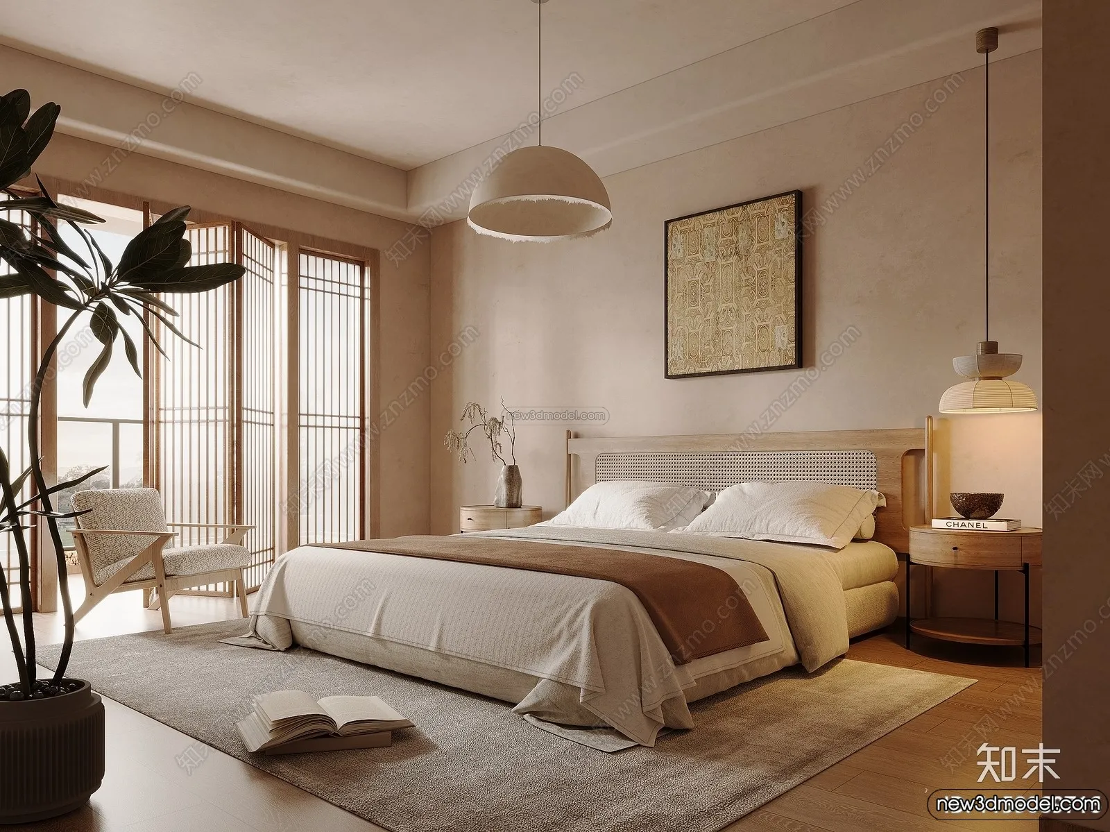 Bedroom 3D Interior Scene Model - Wabi Sabi Style - 070