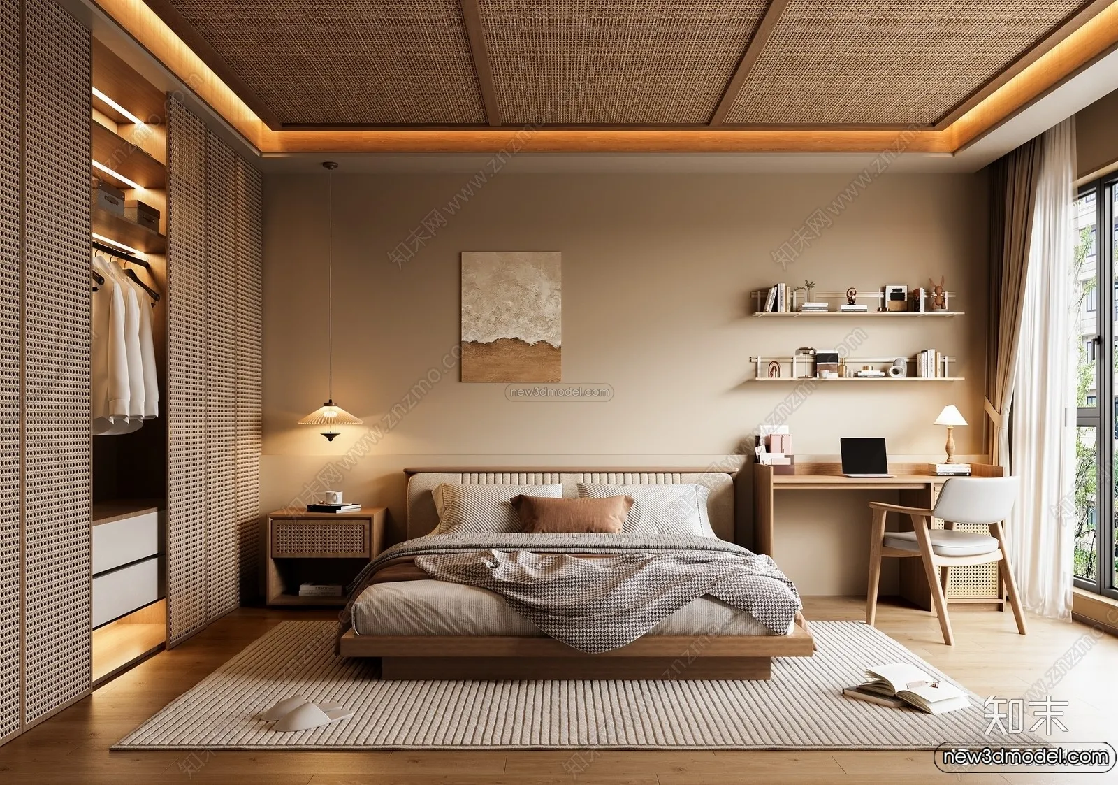 Bedroom 3D Interior Scene Model - Wabi Sabi Style - 072