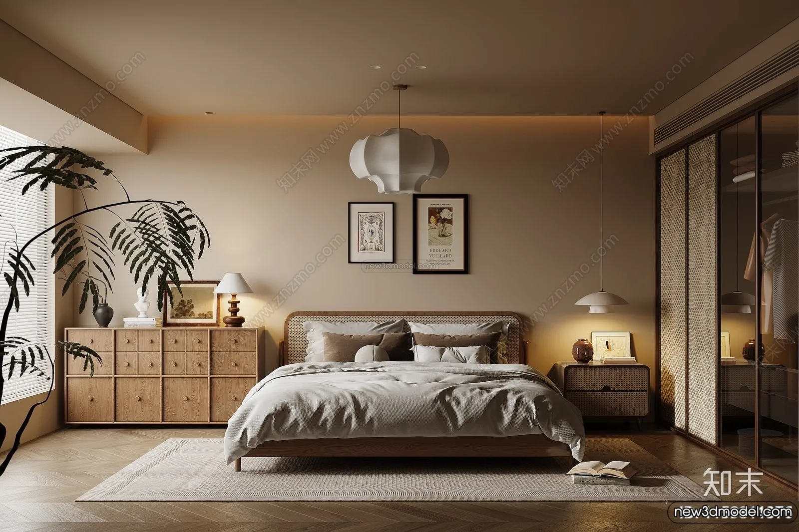 Bedroom 3D Interior Scene Model - Wabi Sabi Style - 073
