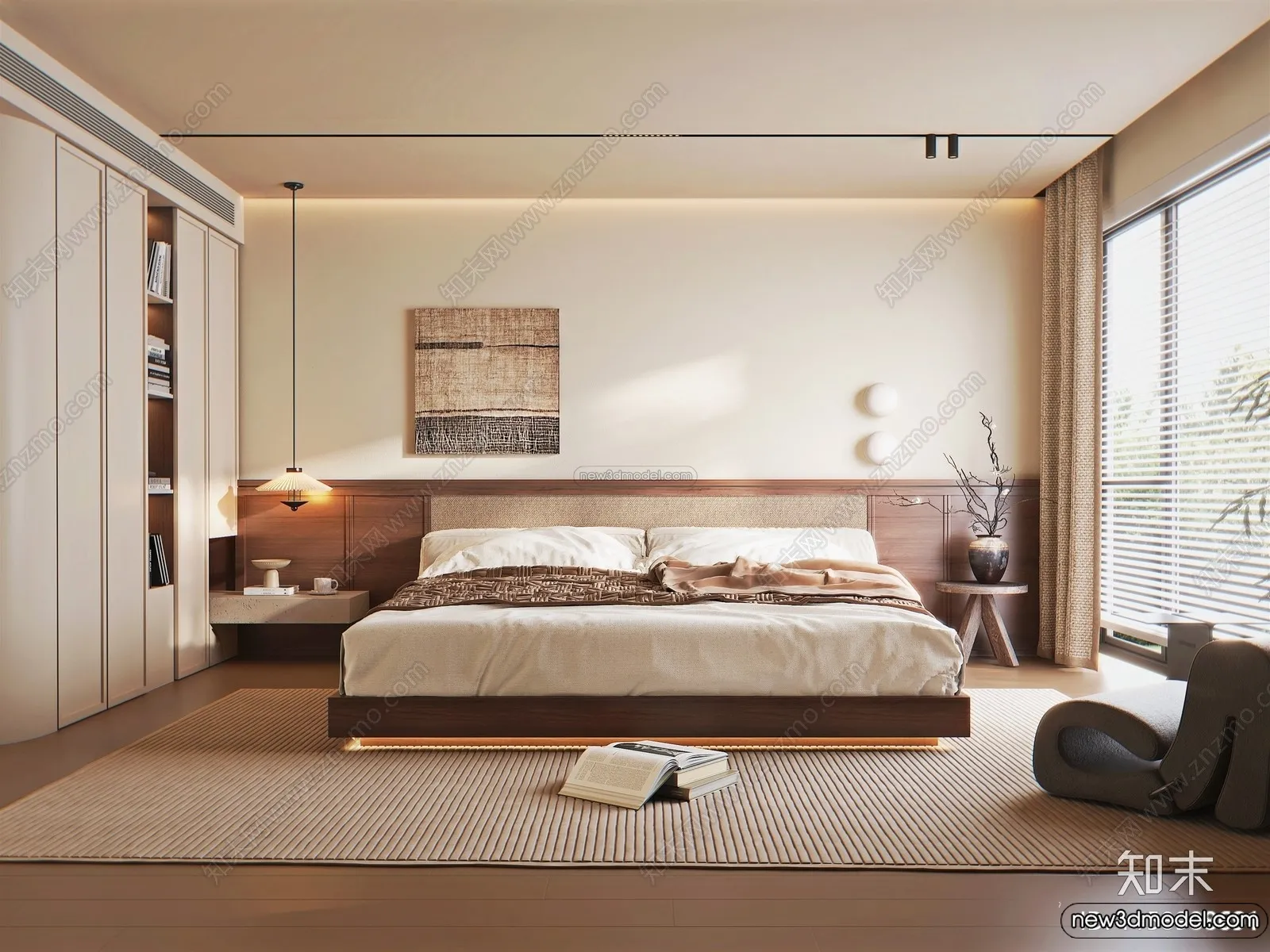 Bedroom 3D Interior Scene Model - Wabi Sabi Style - 075