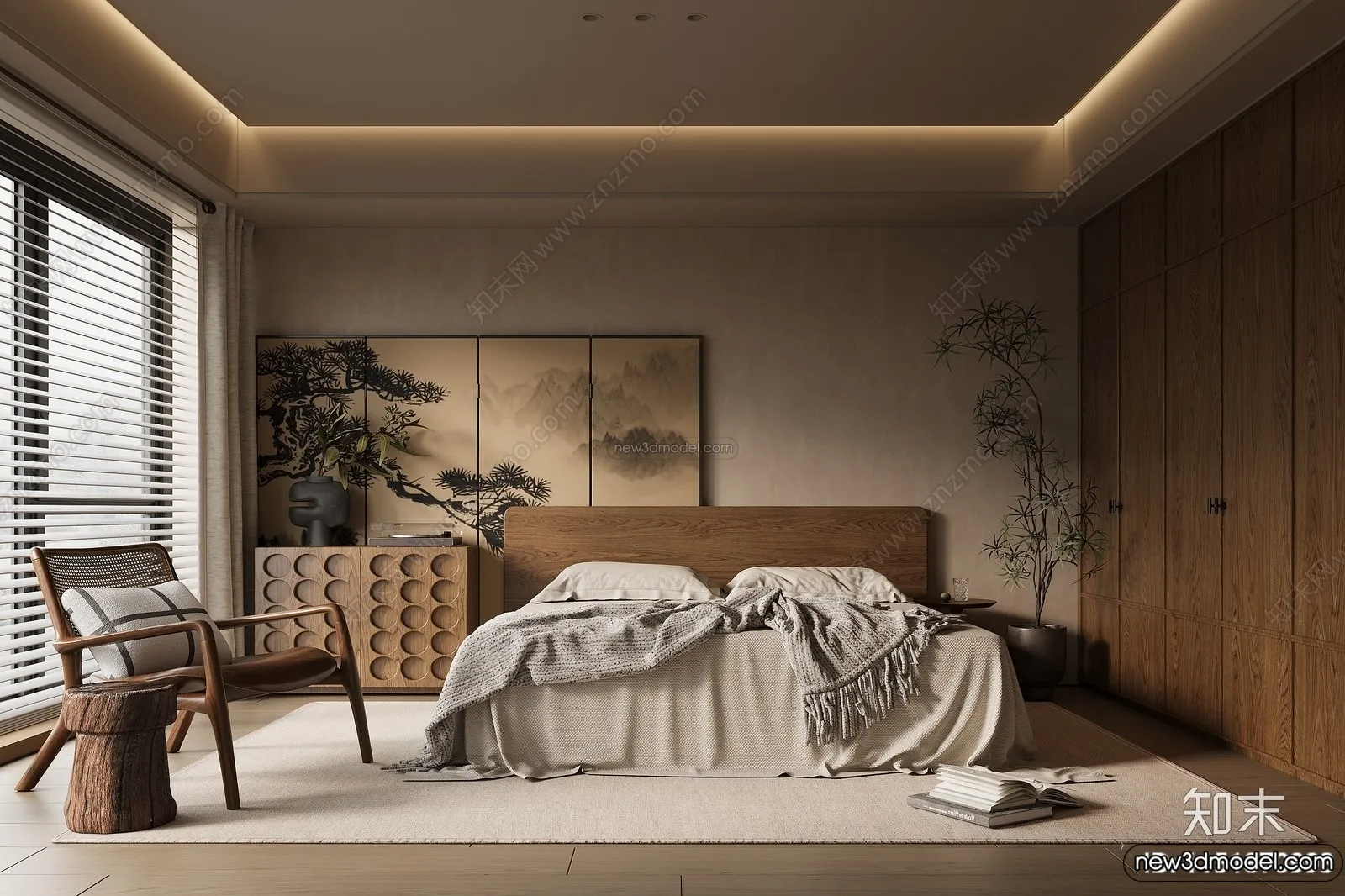 Bedroom 3D Interior Scene Model - Wabi Sabi Style - 076