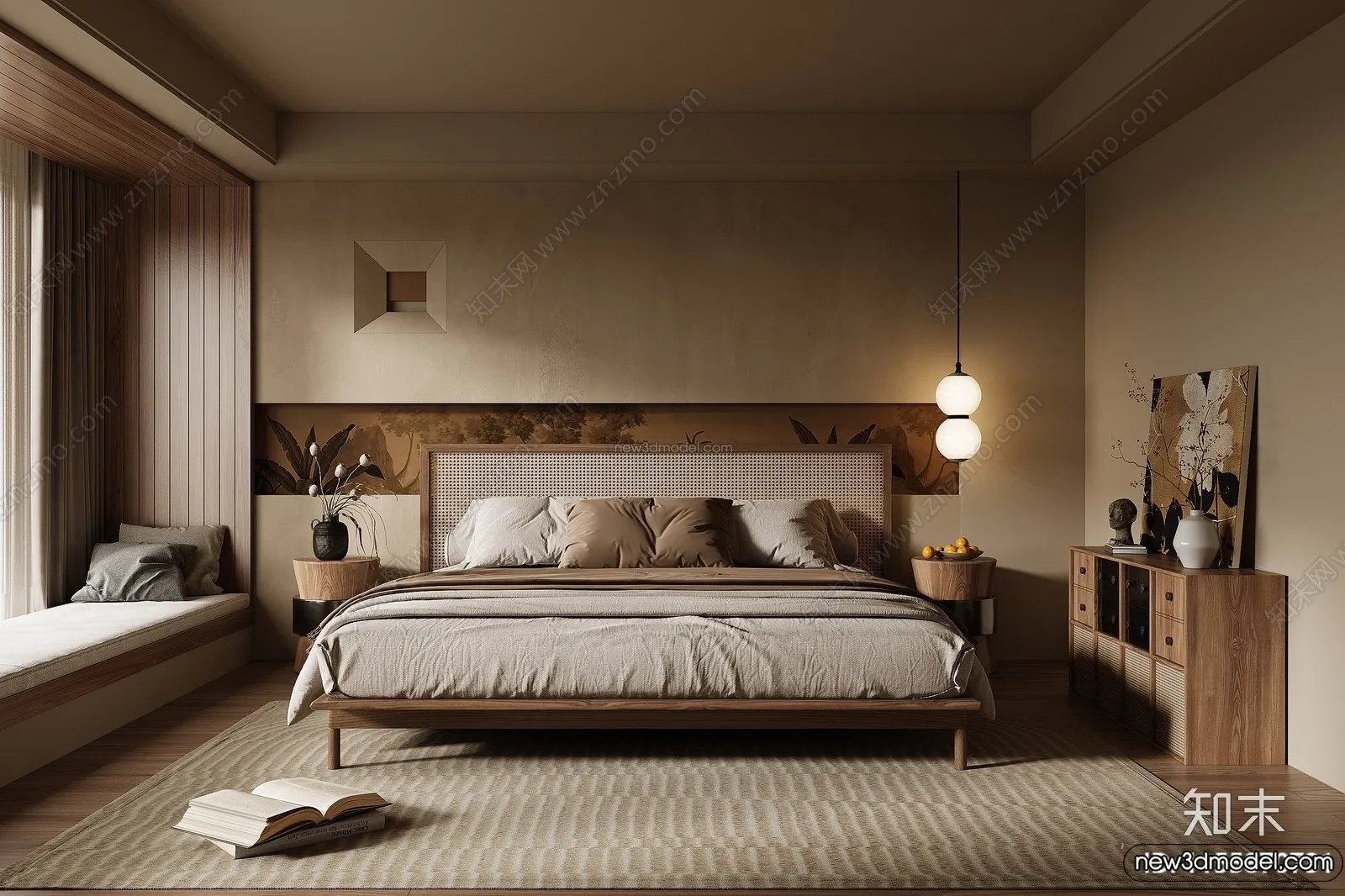 Bedroom 3D Interior Scene Model - Wabi Sabi Style - 077
