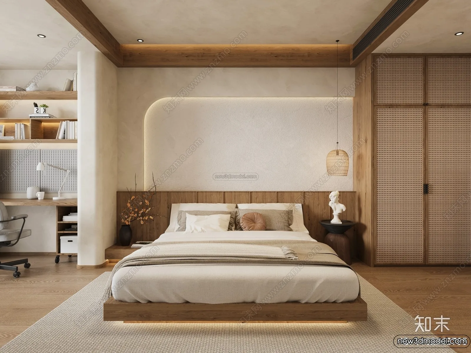 Bedroom 3D Interior Scene Model - Wabi Sabi Style - 079