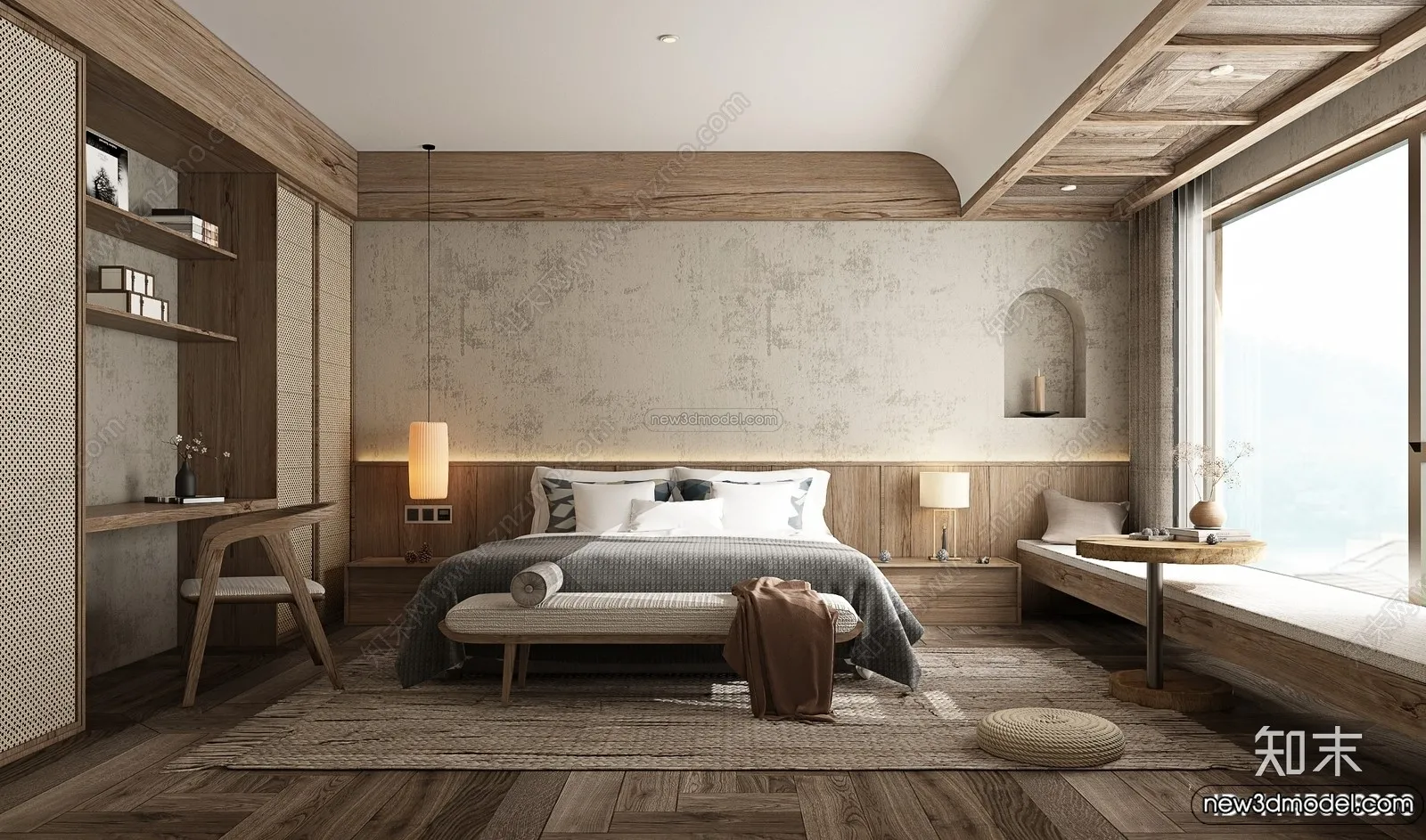 Bedroom 3D Interior Scene Model - Wabi Sabi Style - 081