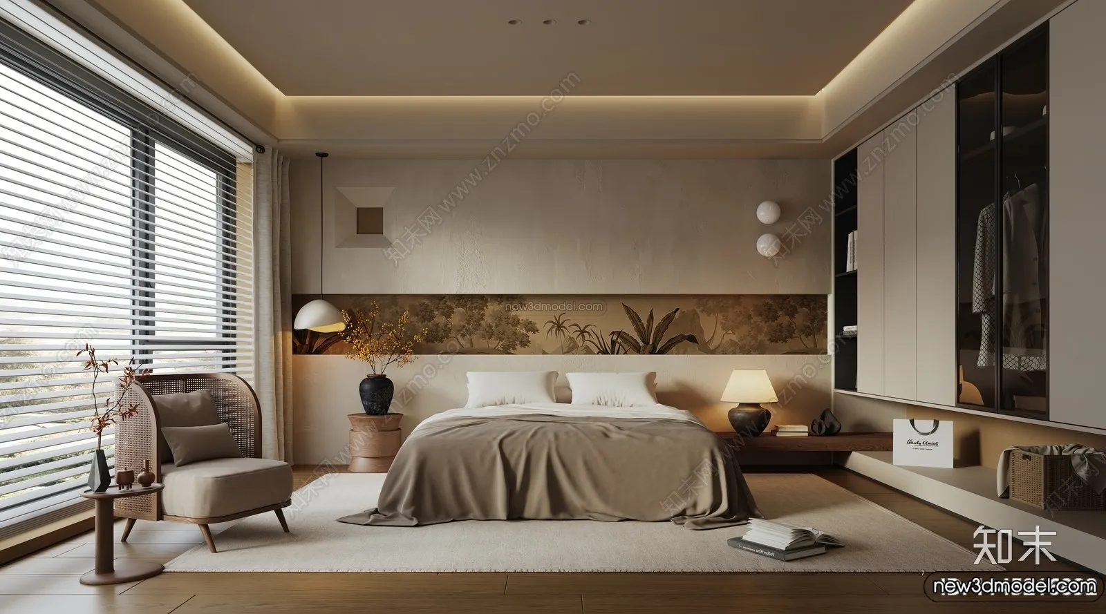 Bedroom 3D Interior Scene Model - Wabi Sabi Style - 082