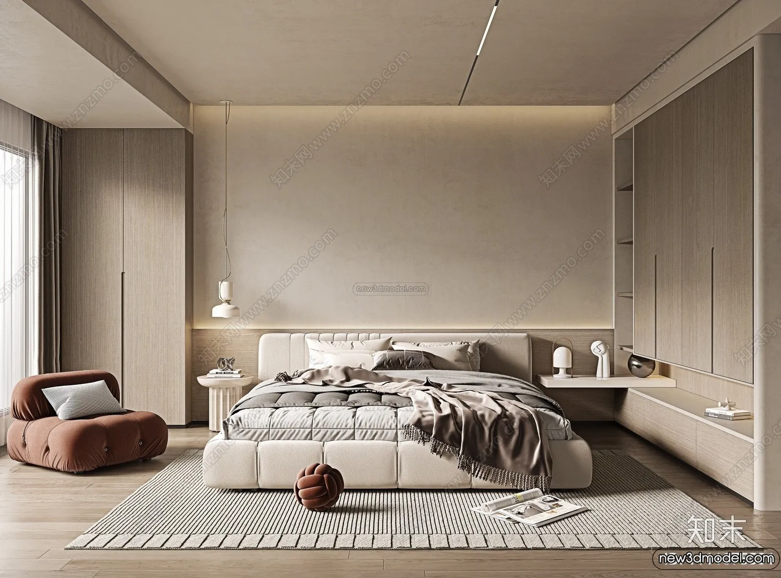 Bedroom 3D Interior Scene Model - Wabi Sabi Style - 083