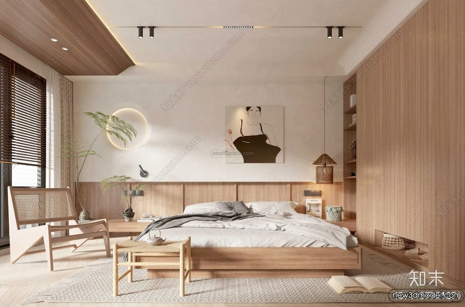Bedroom 3D Interior Scene Model - Wabi Sabi Style - 086