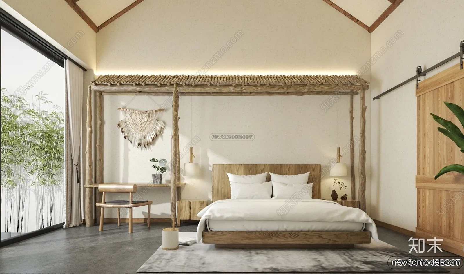 Bedroom 3D Interior Scene Model - Wabi Sabi Style - 088