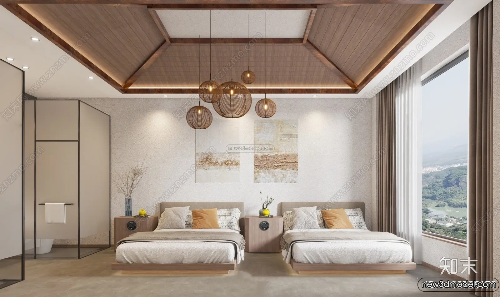 Bedroom 3D Interior Scene Model - Wabi Sabi Style - 089