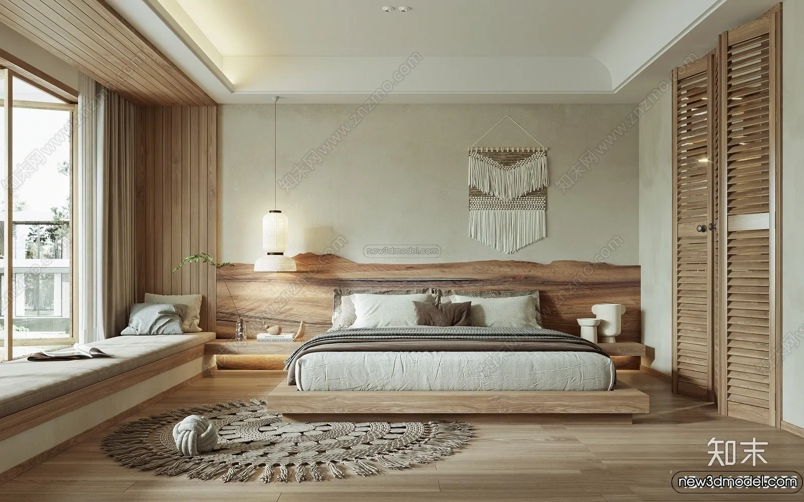 Bedroom 3D Interior Scene Model - Wabi Sabi Style - 091