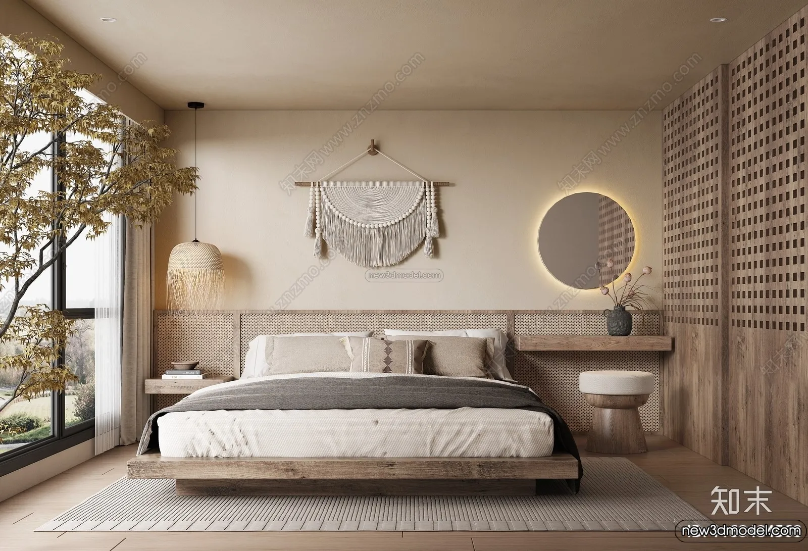 Bedroom 3D Interior Scene Model - Wabi Sabi Style - 093