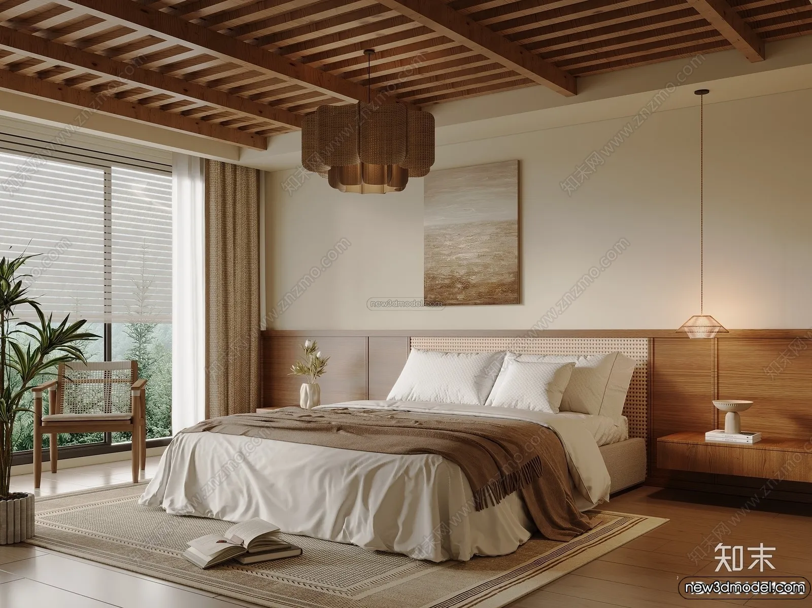 Bedroom 3D Interior Scene Model - Wabi Sabi Style - 095